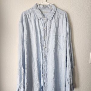 Caribbean Mens Blue Linen Blend 2XT Button Down Shirt